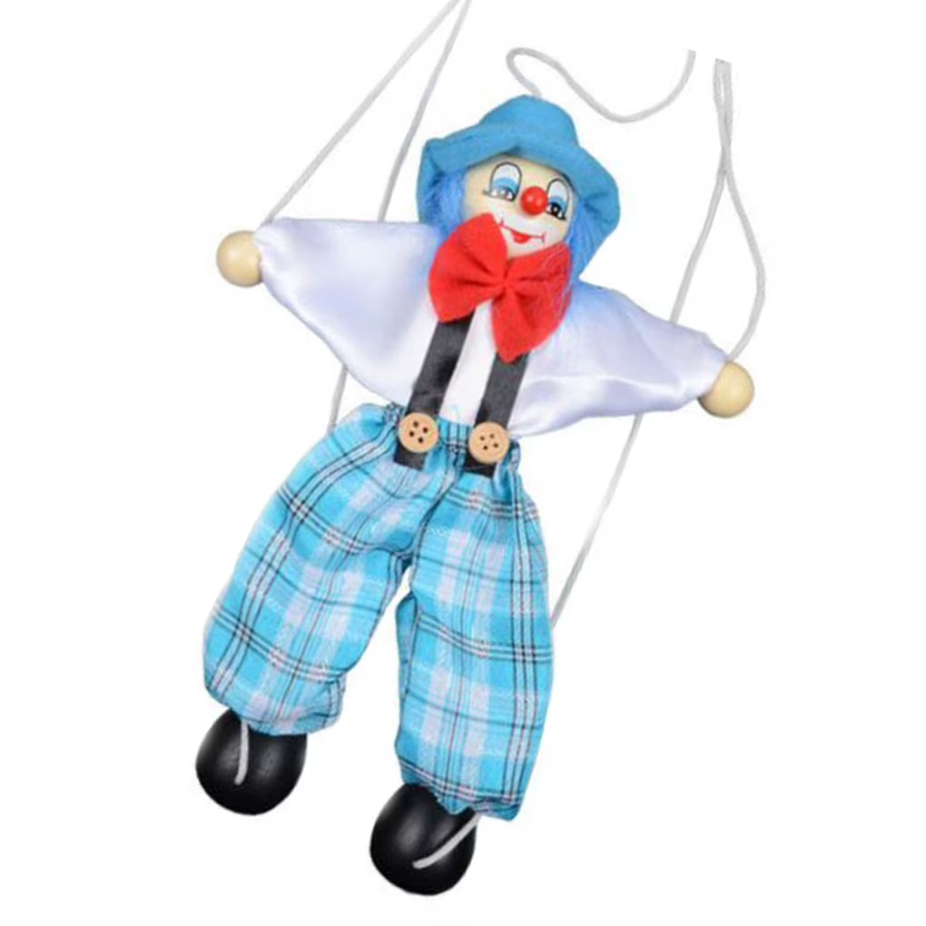 Colorful Pull String Puppet Clown Wooden Marionette Doll B918