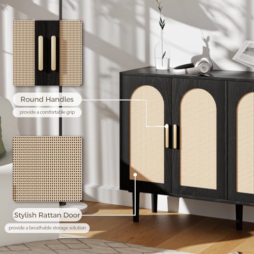 Black Fluted 4 Door Buffet Cabinet with Storage F395153
