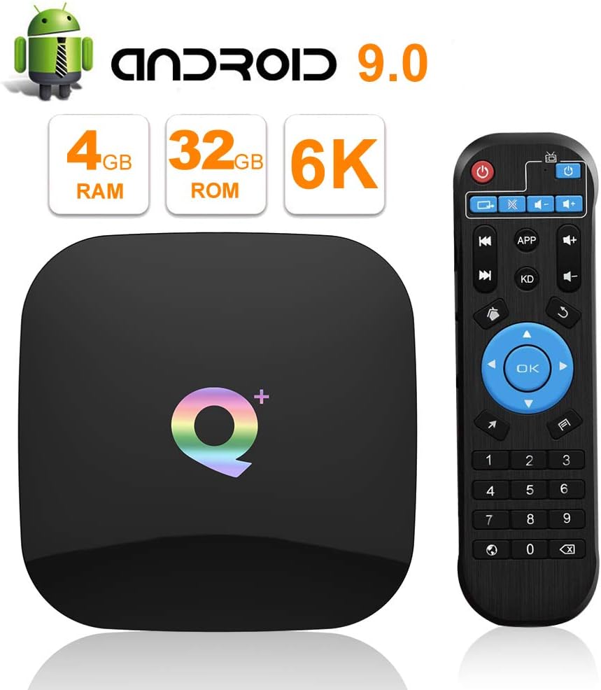 Android 9.0 TV Box 4GB RAM 32GB ROM Quad-core WiFi 2.4GHz 6K H.265 HD 2.0 Ethernet Pack of 2 Q555501