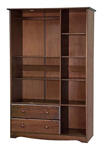 100% Solid Wood Armoire Wardrobe Closet, Java, 4 Small Shelves, 1 Clothing Rod, 2 Drawers S919320