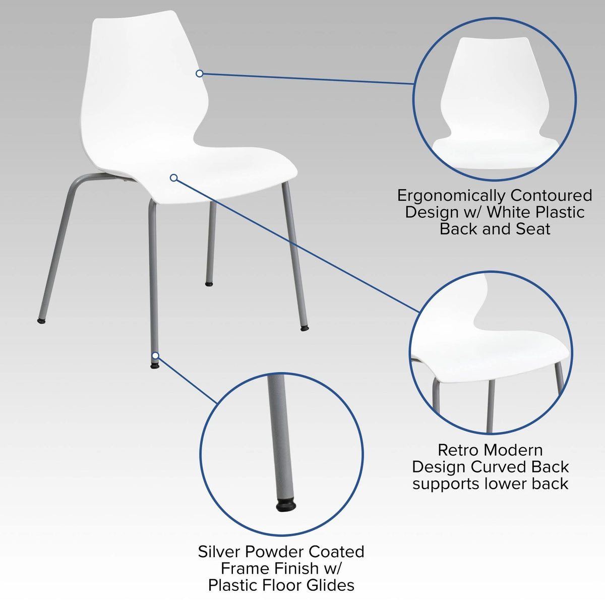 White Stack Chair with Lumbar Support W6070