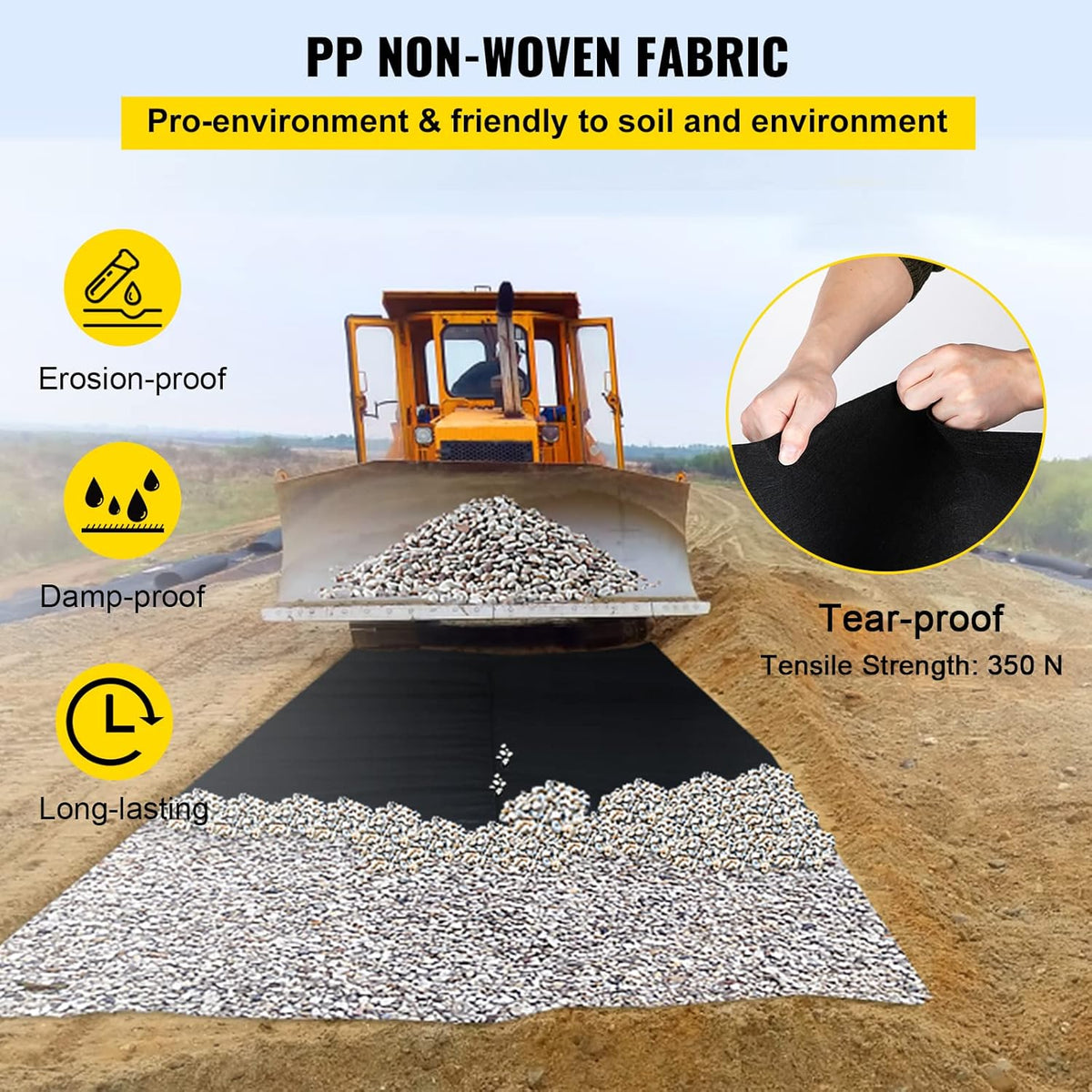 4OZ Heavy Duty Geotextile Landscape Fabric, 15ft x 20ft Black Pack of 2 B728