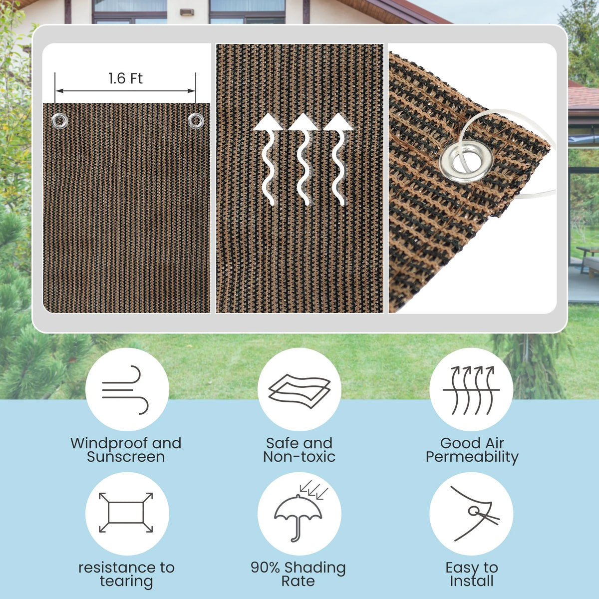 10 x 10 FT Mocha Shade Cloth Tarp X9513