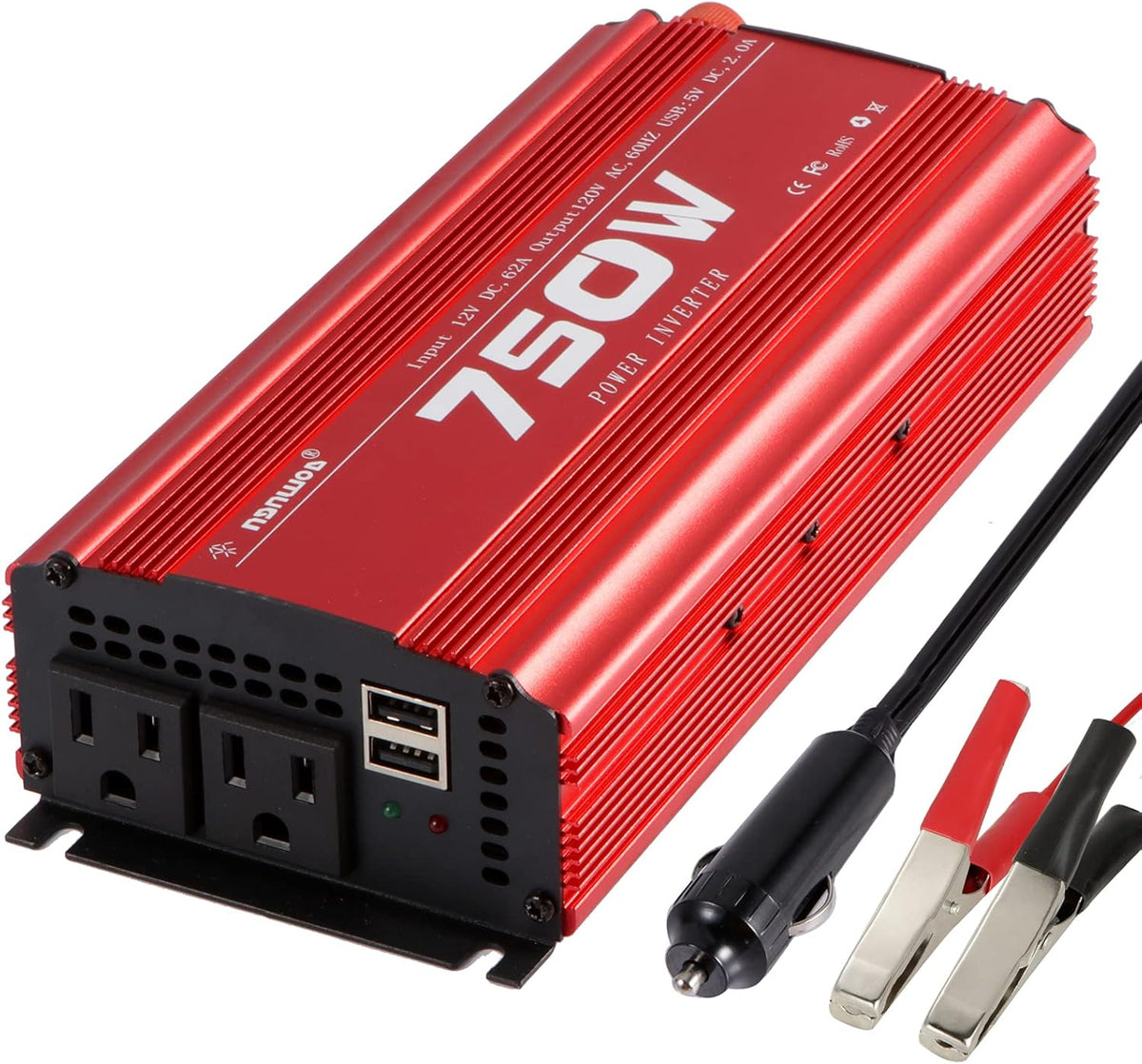 750W Car Power Inverter DC 12V to 110V AC Power Converter with 2 USB Outlet and 2 AC Outlet Q9330