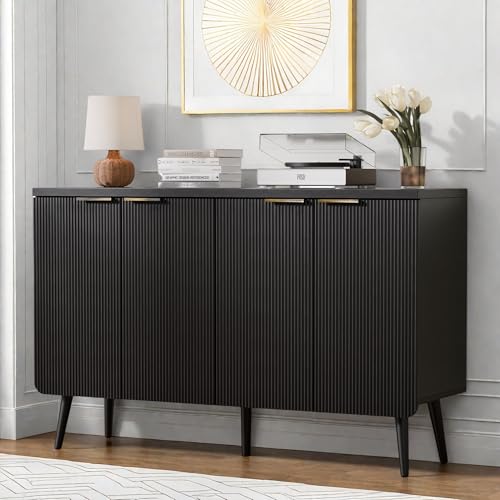 Black Fluted 4 Door Buffet Cabinet with Storage F395153