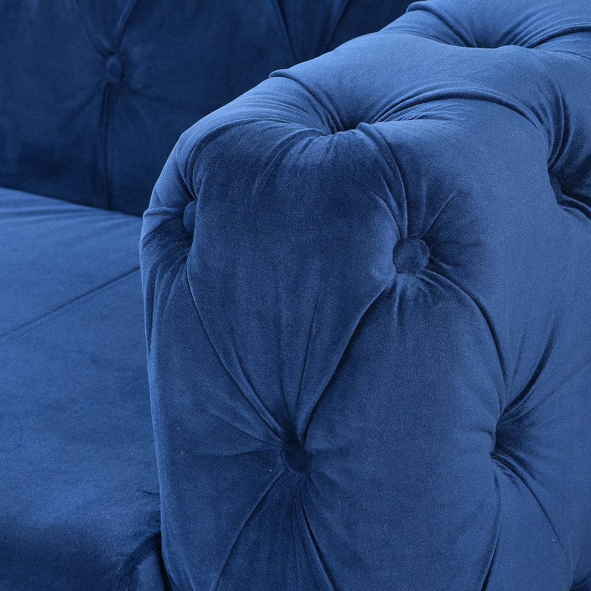 Peacock Blue Velvet Upholstered Three-seat Sofa with Metal Legs B280