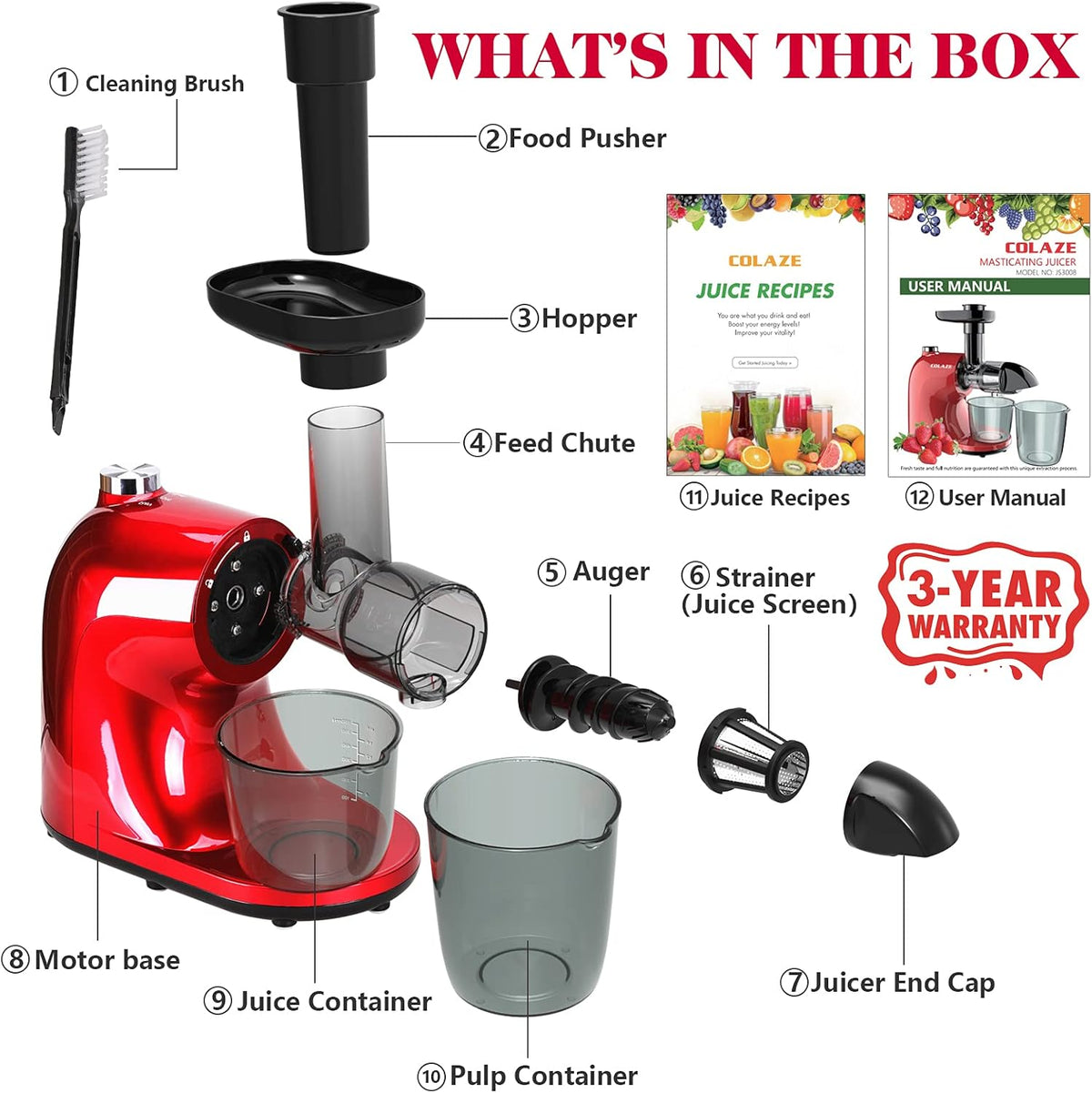 Slow Masticating Juicer with 2 Speed and Reverse Function H2413