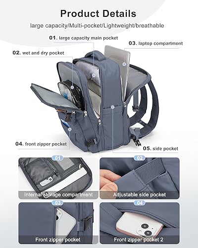 Travel Backpack 14 Inch Laptop Backpack with Shoe Compartment PeacockBlue I809