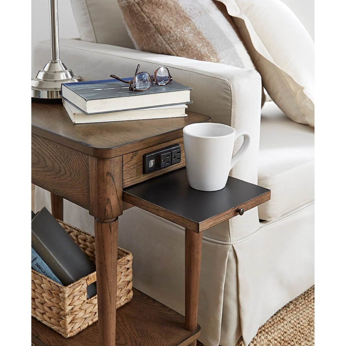 Green Distressed Solid Wood Charging Chairside End Table H517