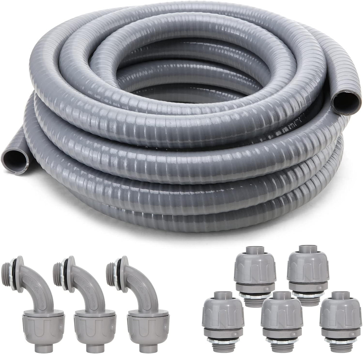 1 in. 50ft Flexible Non Metallic Liquid Tight Electrical Conduit Kit with 5 Straight and 3 Angle Fittings T991398