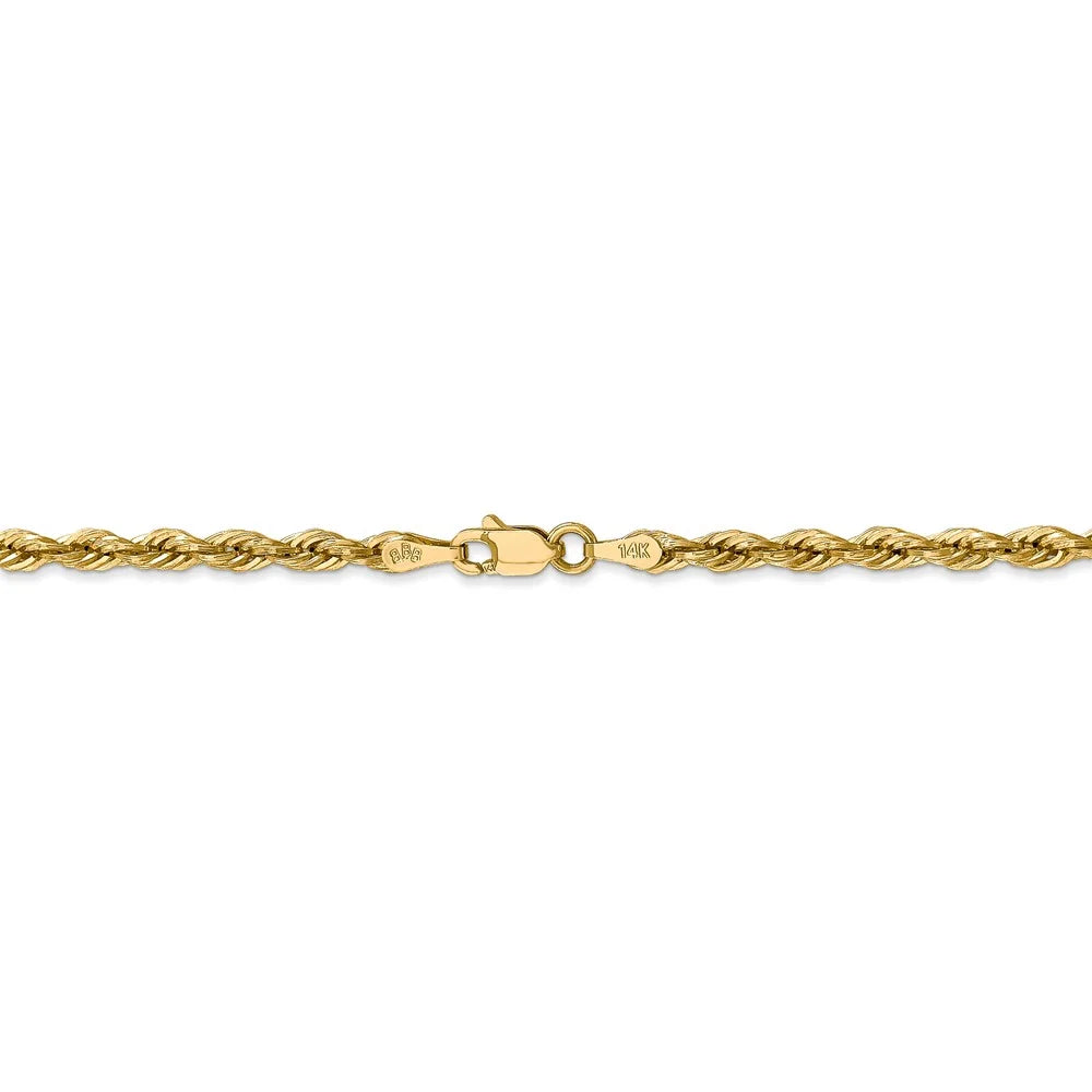 14kt Yellow Gold 3.0mm Semi-Solid Rope Chain 18 inch Lobster Clasp K2065