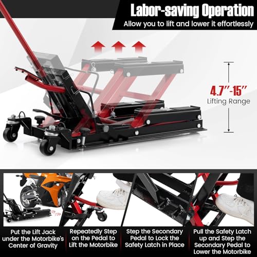 1500 LBS Hydraulic Motorcycle Scissor Jack with Wheels K80555