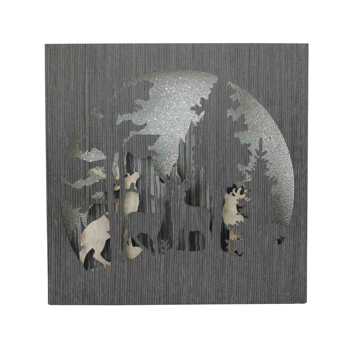 13.75x22 Glittered Winter Woodland Deer Christmas Shadow Box Table Decoration E4900