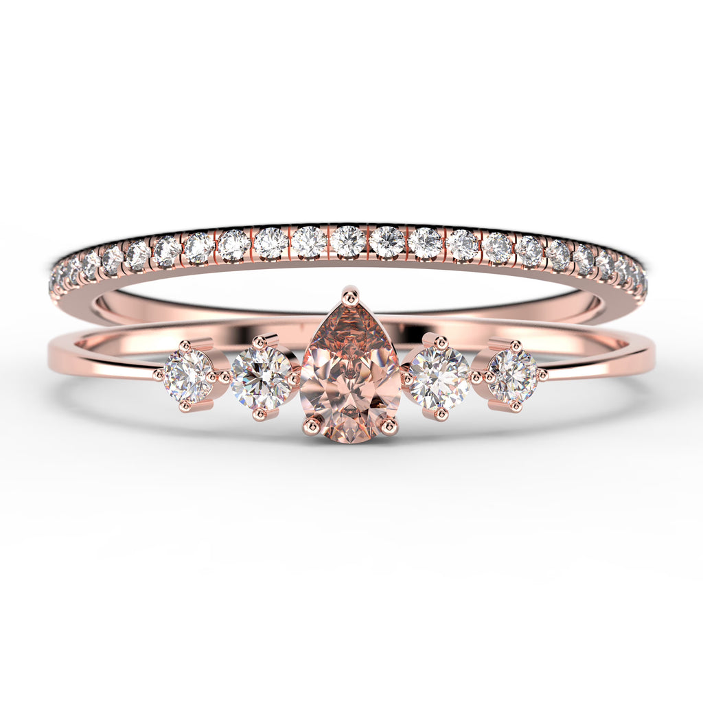1.55 Carat Pear Cut Morganite And Diamond Moissanite Engagement Ring in 925 Sterling Silver With 18k Rose Gold Plating O9525
