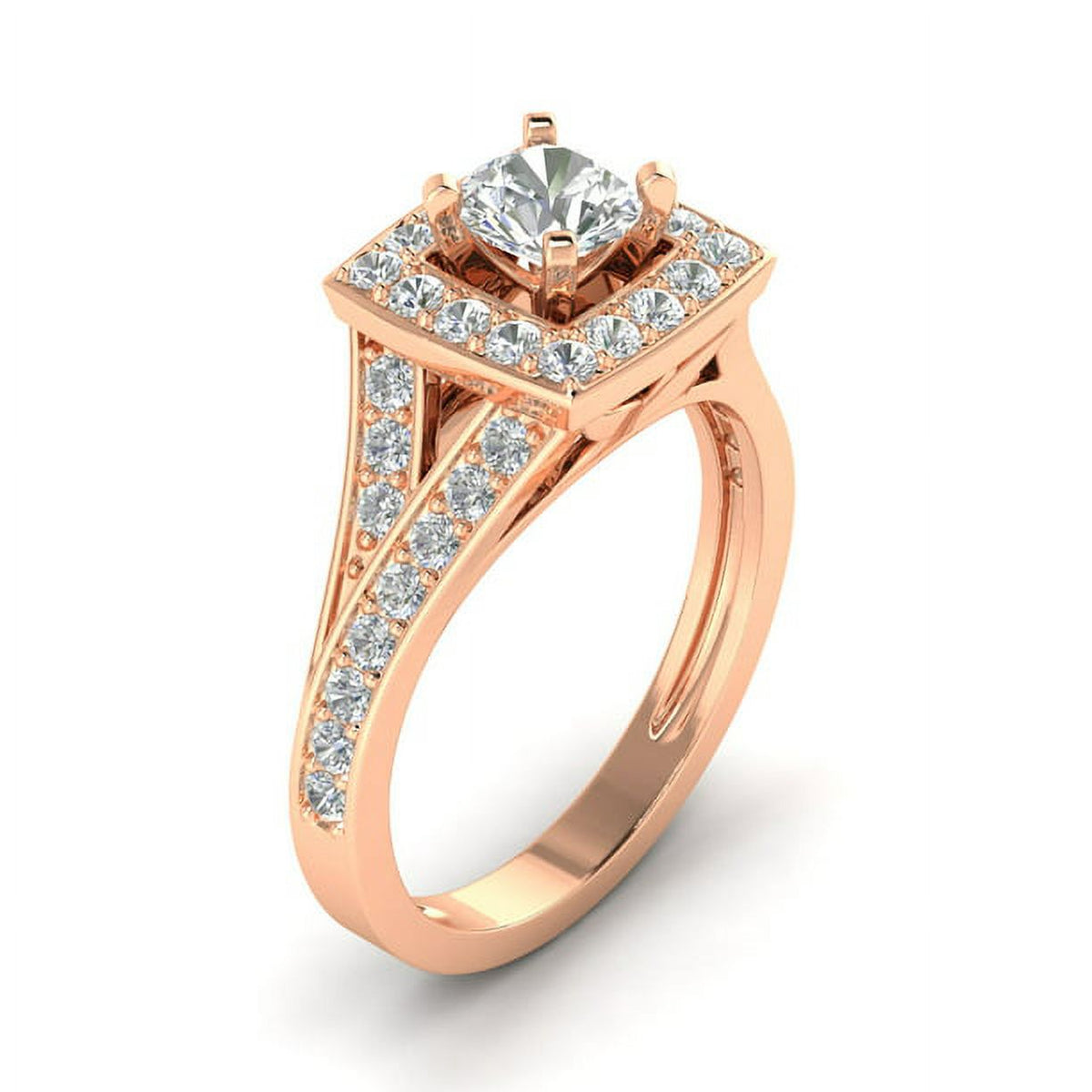 1Ct Round Cut Moissanite 10k Rose Gold Halo Ring X62492