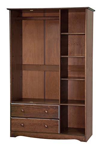 100% Solid Wood Armoire Wardrobe Closet, Java, 4 Small Shelves, 1 Clothing Rod, 2 Drawers S919320
