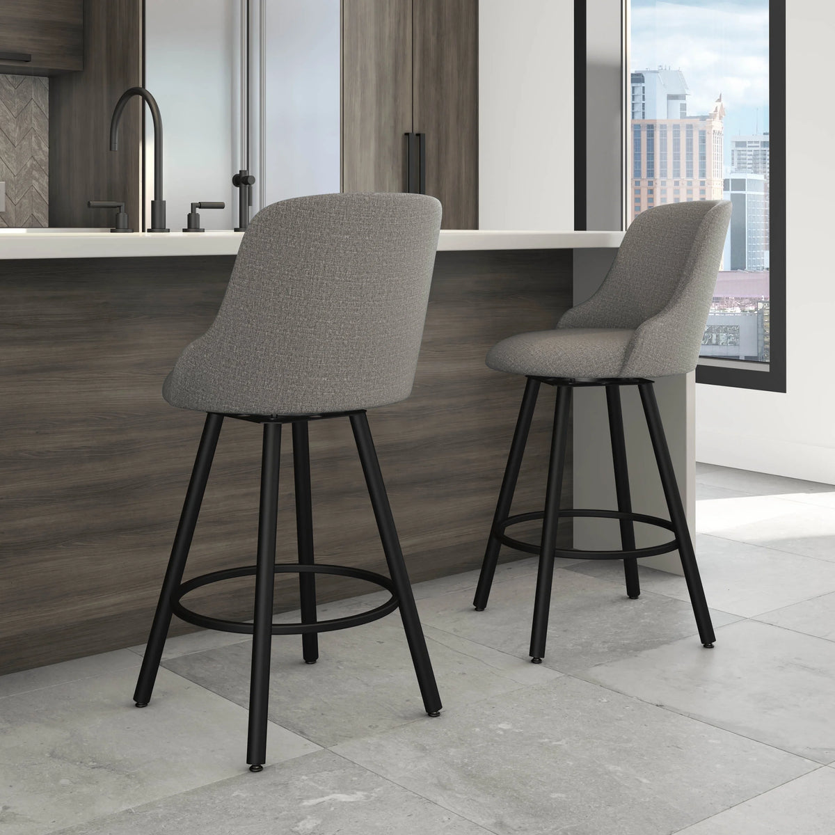 Swivel Counter Stool - Silver Grey Polyester / Black Metal Y979868