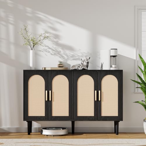 Black Fluted 4 Door Buffet Cabinet with Storage F395153