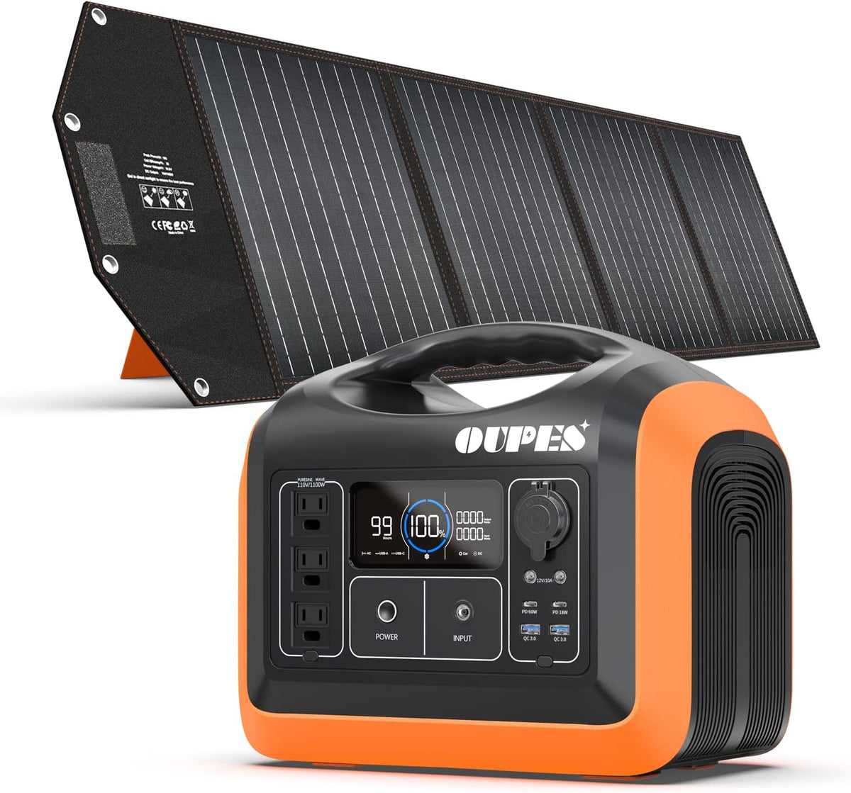1200W 992Wh Portable Power Station LiFePO4 Battery with 2 X100W Solar Panel A943