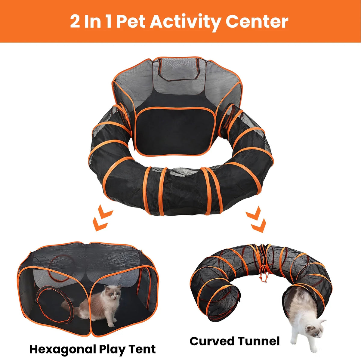 2 in 1 Foldable Pet Play Tent with Tunnel and Carry Bag, Black N504480