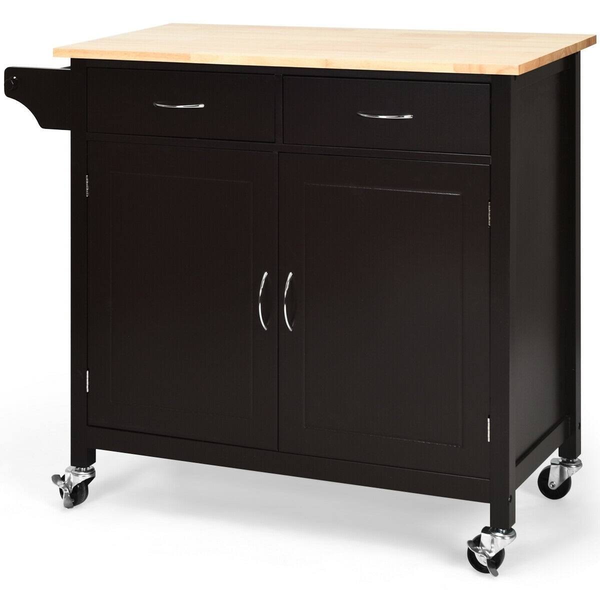 White Rolling Kitchen Cart with Wooden Top T270230