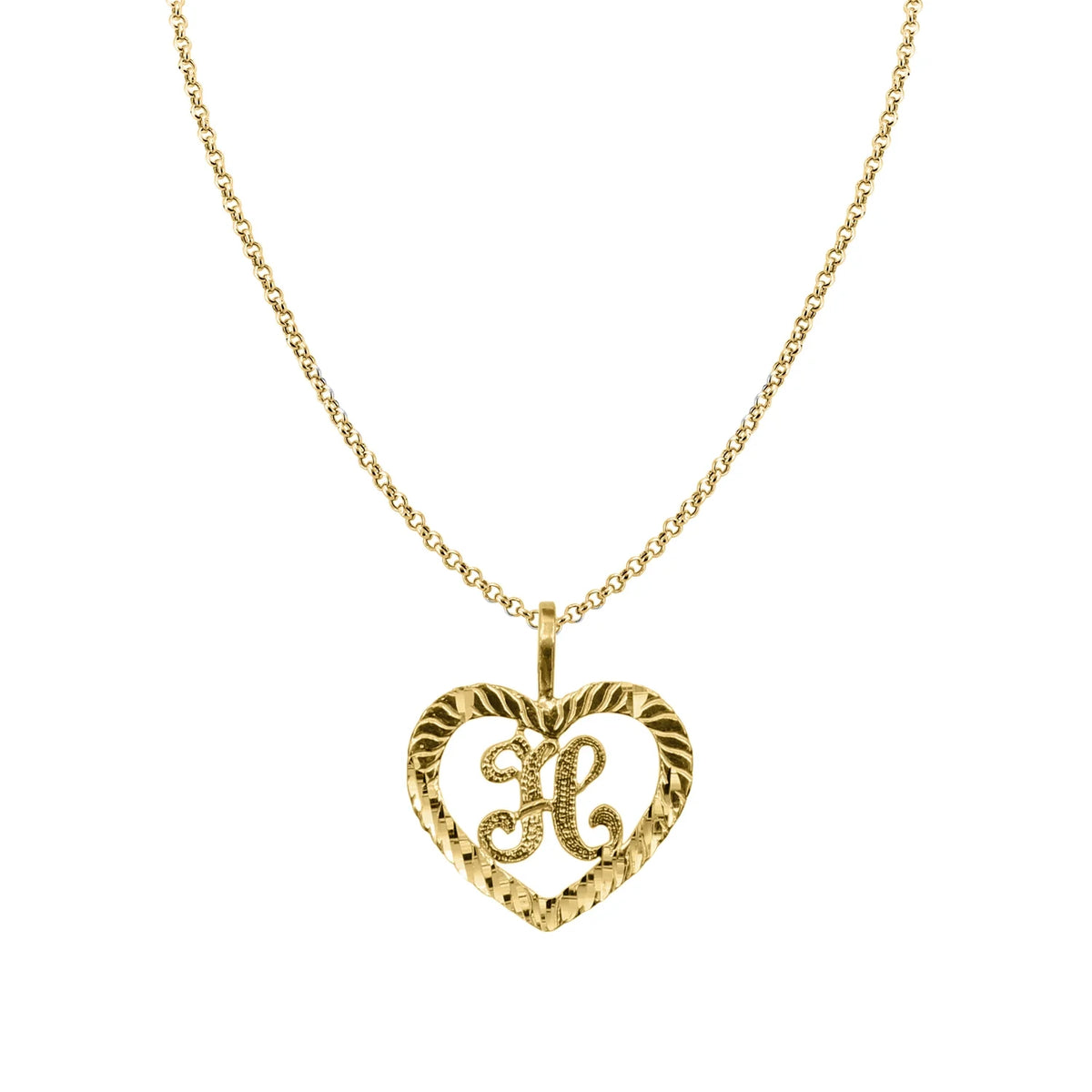 14K Yellow Gold Diamond-Cut Heart-Shaped Initial Letter Pendant with 16" Chain Necklace L6975
