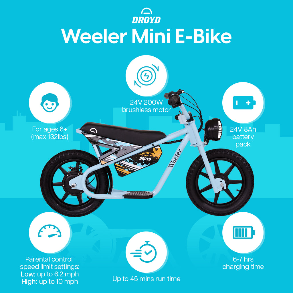 Electric Mini Bike for Kids, 200W, 6.2-10MPH, up to 8 Miles, Blue C981185