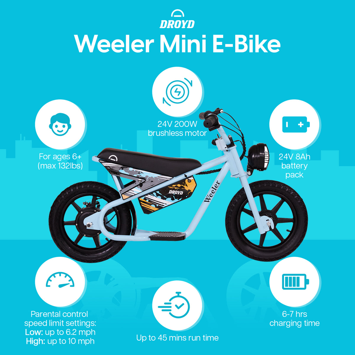 Electric Mini Bike for Kids, 200W, 6.2-10MPH, up to 8 Miles, Blue C981185