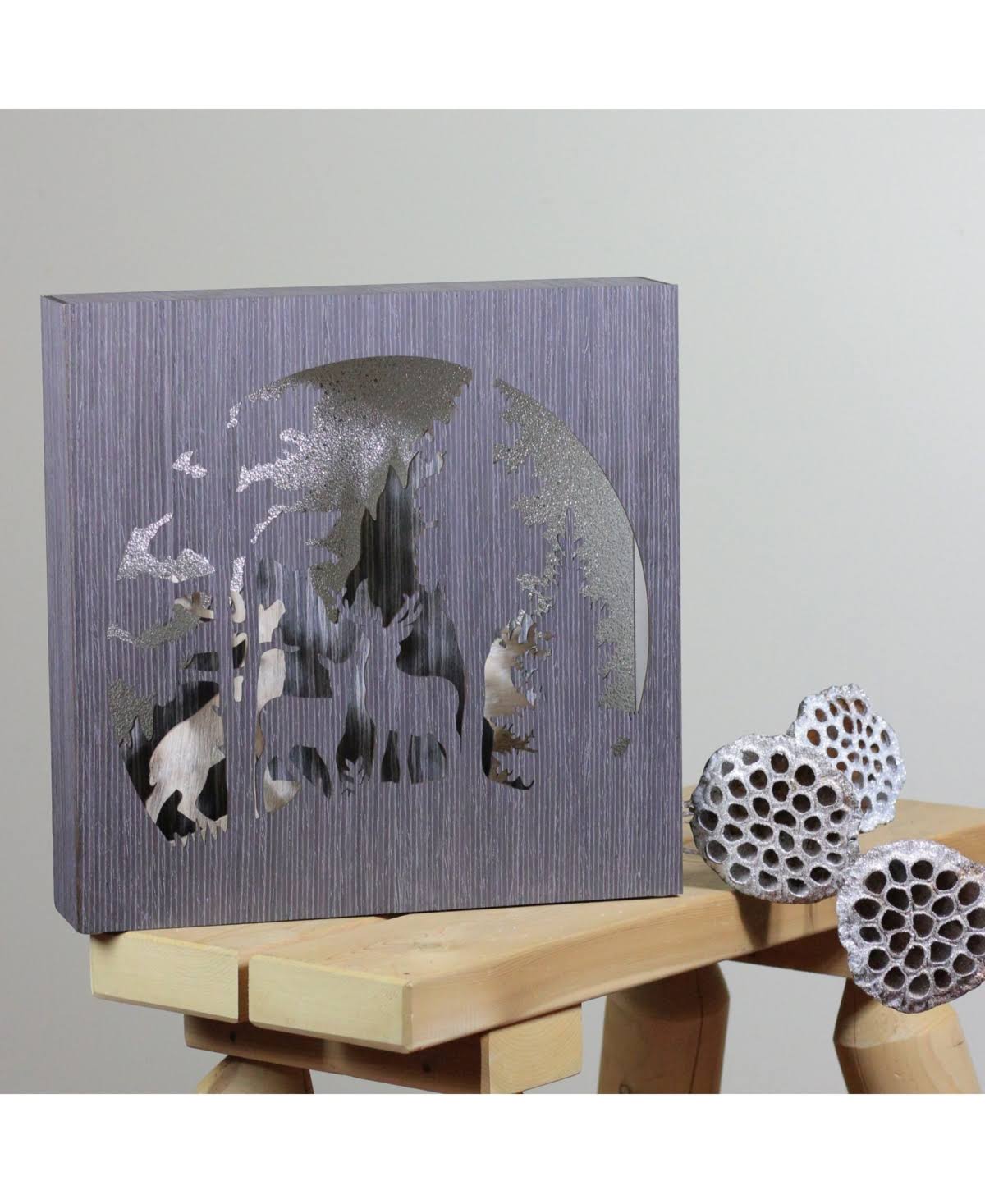 13.75x22 Glittered Winter Woodland Deer Christmas Shadow Box Table Decoration E4900