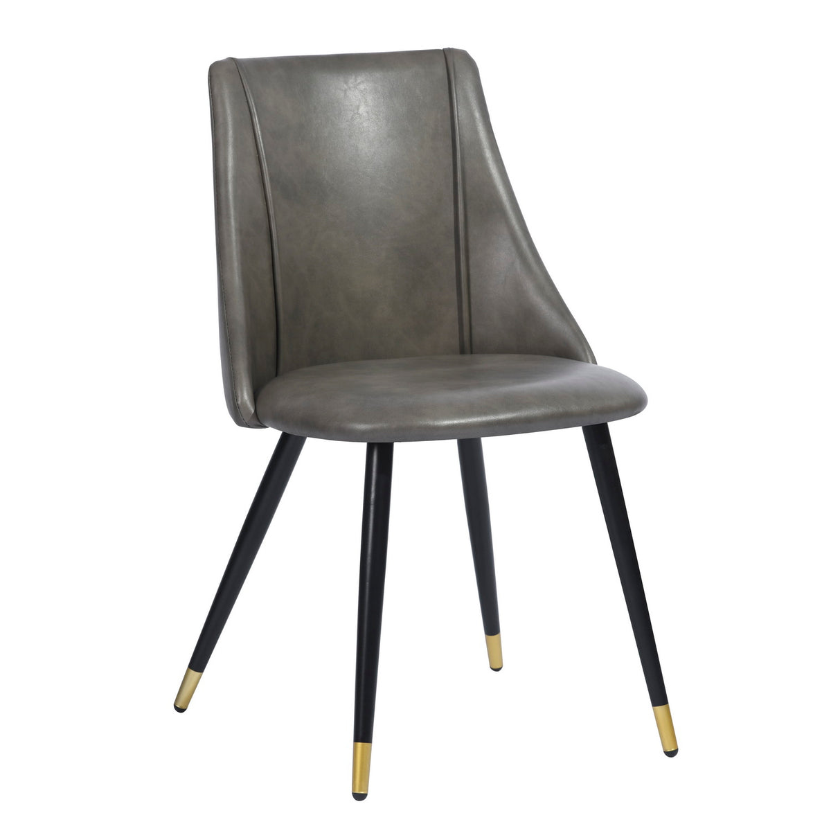 Grey Faux Leather Upholstered Dining Chairs Set of 2 with Metal Legs C1472