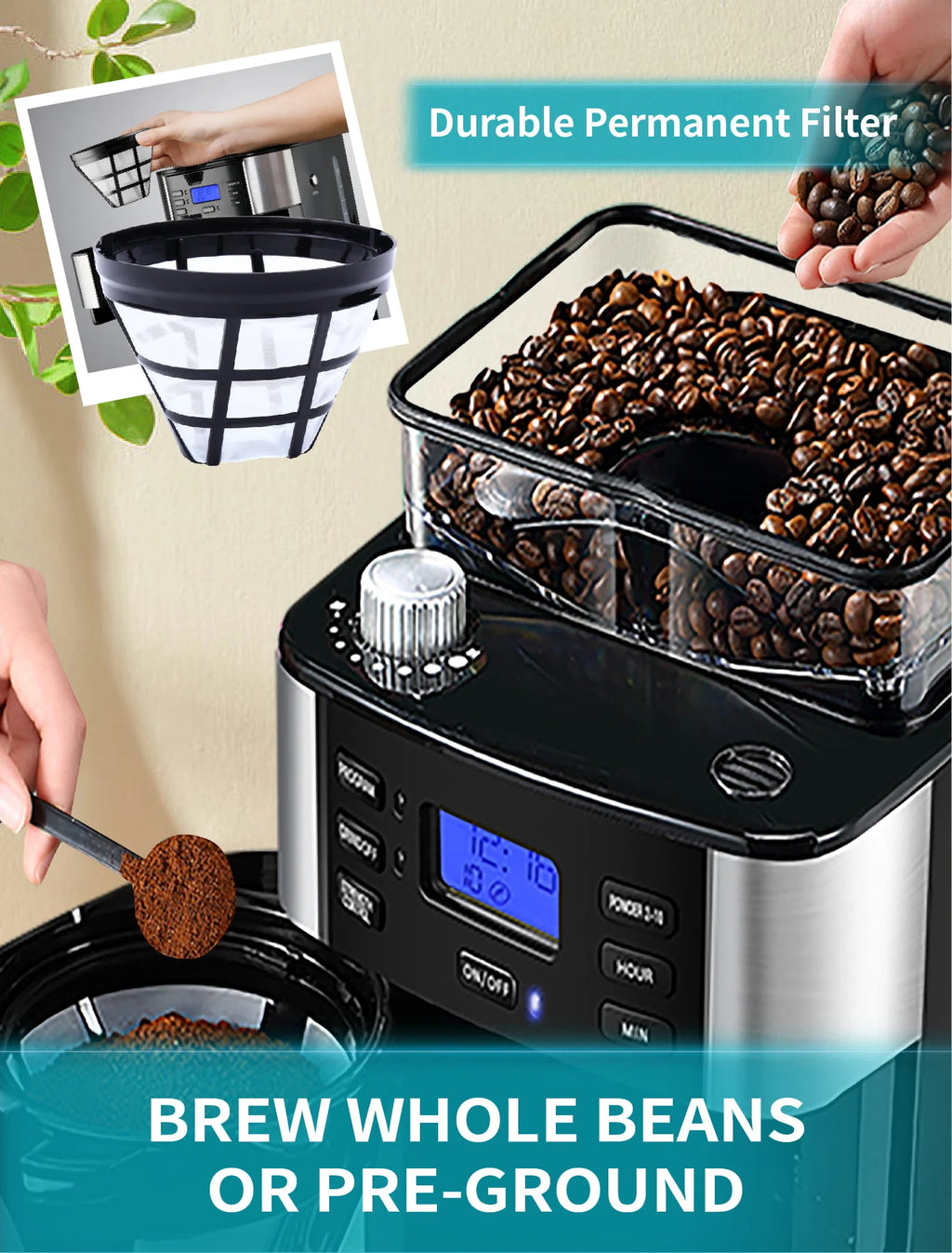 10-Cup Programmable Grind and Brew Coffee Maker U157158