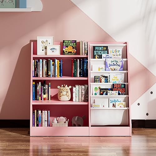 White Wood Kids Bookshelf with 3 Cube Bins Fabric Drawers X325
