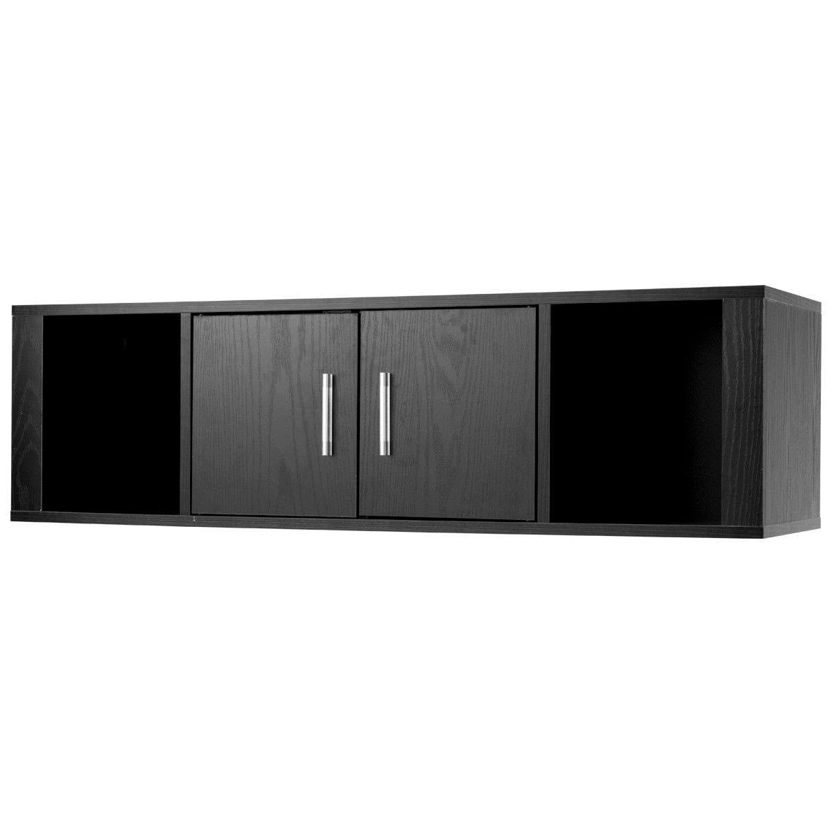 Black Wall Mounted Floating Desk Hutch Cabinet with 2 Door Storage Shelves P5193