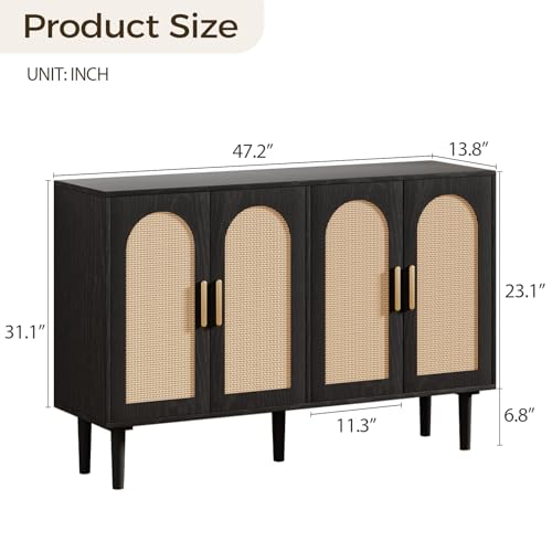 Black Fluted 4 Door Buffet Cabinet with Storage F395153