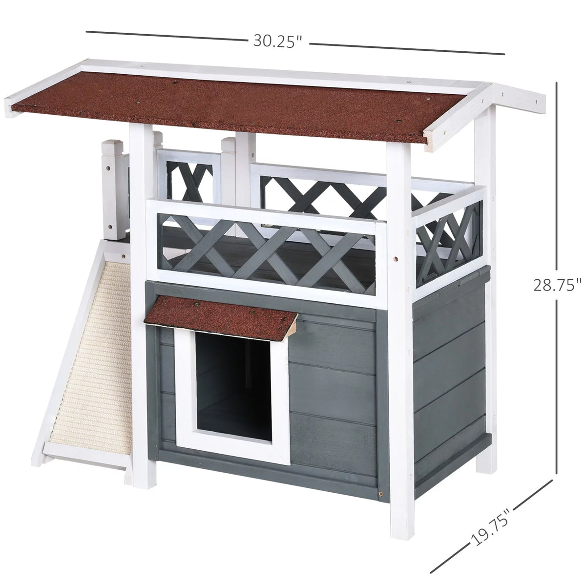 2-story Cat House Wood Shelter with Condo Sisal Ramp, Gray V749