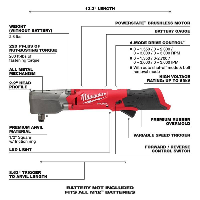 12V Lithium-Ion Brushless Cordless Right Angle Impact Wrenches with 2.5 Ah Batteries I3053