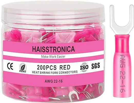 200PCS Red 22-16 Gauge Heat Shrink Fork Connectors W9315