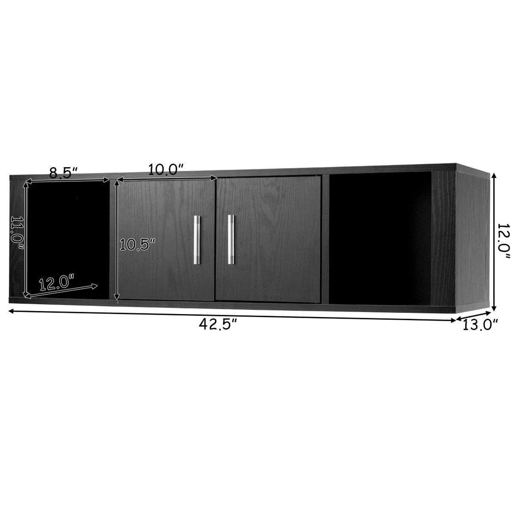 Black Wall Mounted Floating Desk Hutch Cabinet with 2 Door Storage Shelves P5193