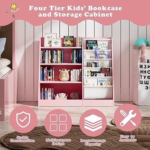 White Wood Kids Bookshelf with 3 Cube Bins Fabric Drawers X325