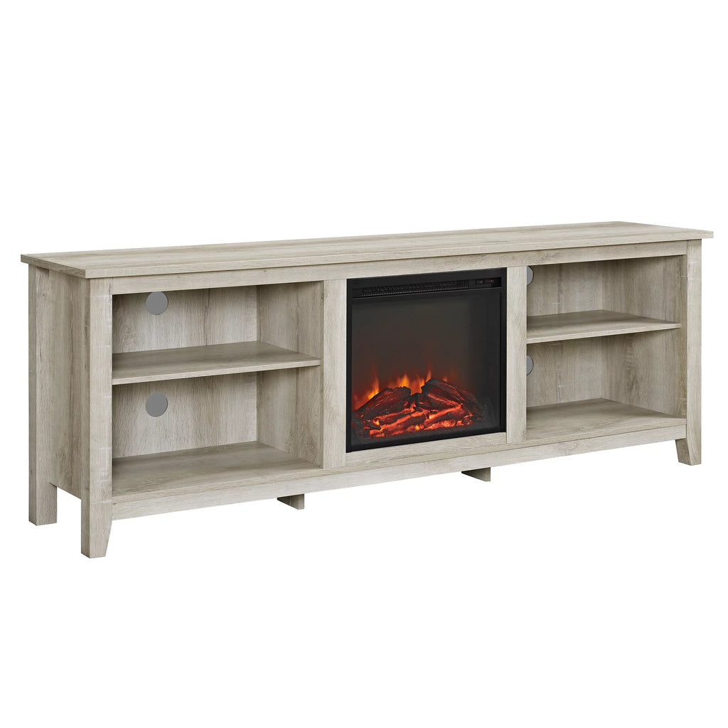White Oak Open Storage Fireplace TV Stand I55677