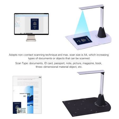 Portable High Speed Document Camera Scanner A4 Scanning Size with OCR Function LED Light R378