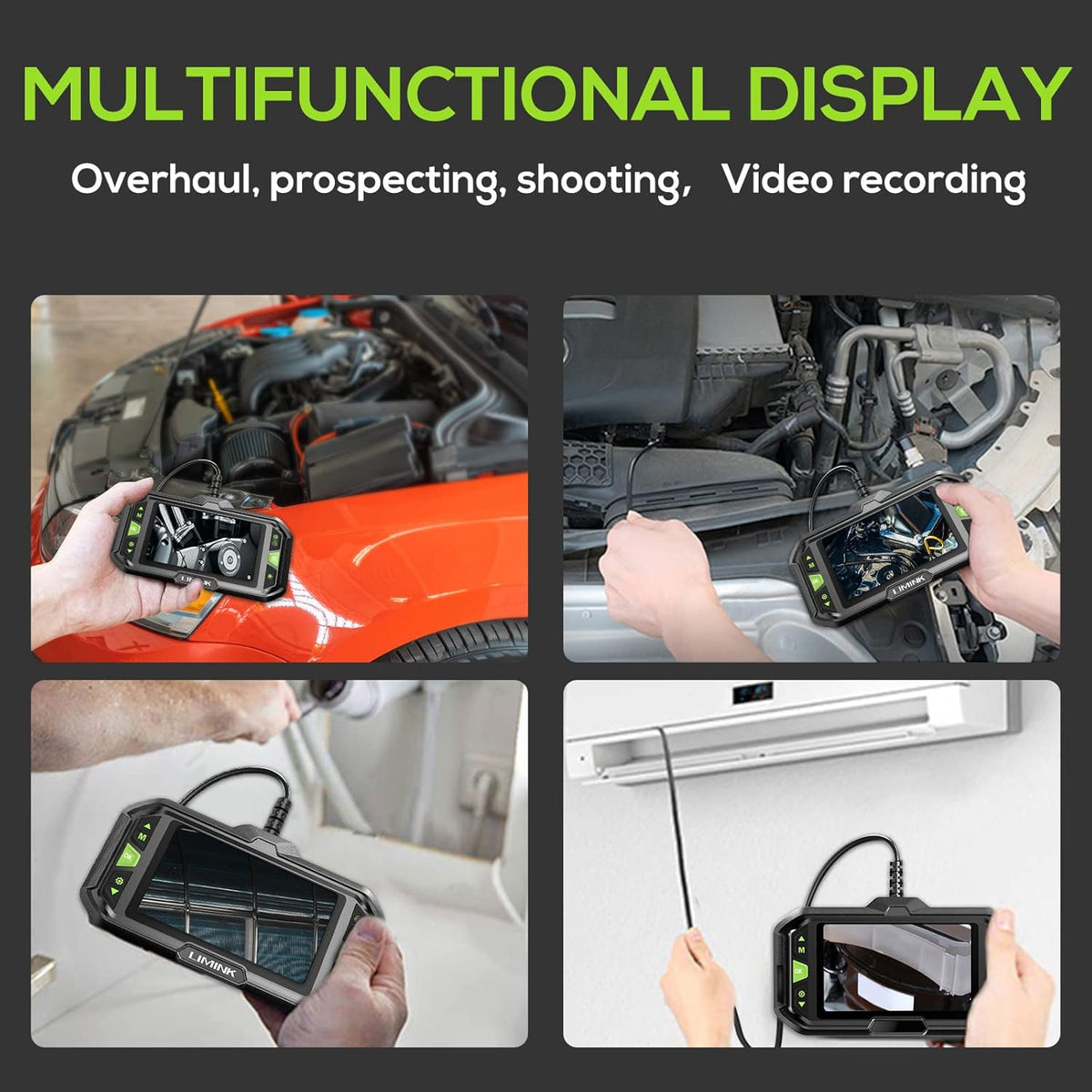 Triple Lens Waterproof Inspection Camera with 4.3 Inch Screen 1080P 32G Card (16.5ft) X707