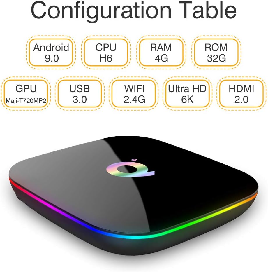 Android 9.0 TV Box 4GB RAM 32GB ROM Quad-core WiFi 2.4GHz 6K H.265 HD 2.0 Ethernet Pack of 2 Q555501