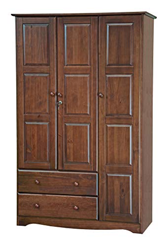 100% Solid Wood Armoire Wardrobe Closet, Java, 4 Small Shelves, 1 Clothing Rod, 2 Drawers S919320