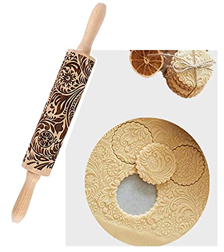 14.9" Paisley Engraved Wooden Rolling Pin I318830