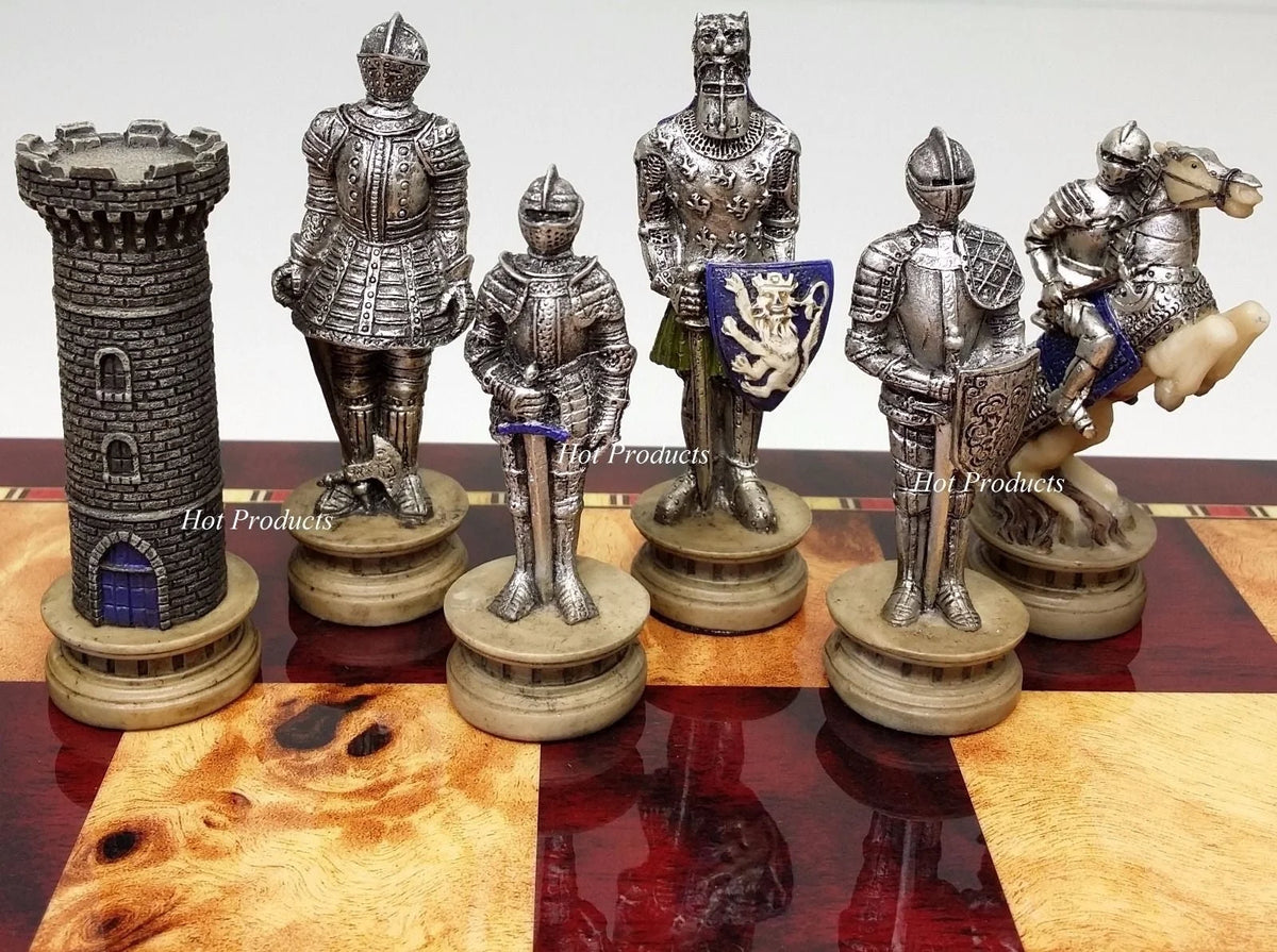 Gold & Silver Armored Knights Chess Set with Board X566842