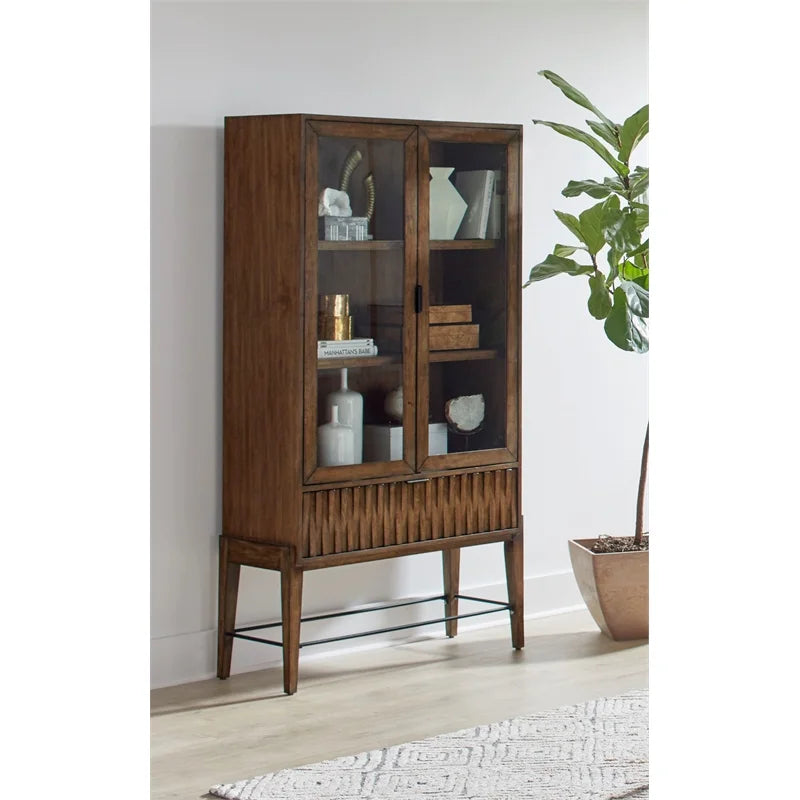Mid-century Wood Glass Door Bookcase C4565