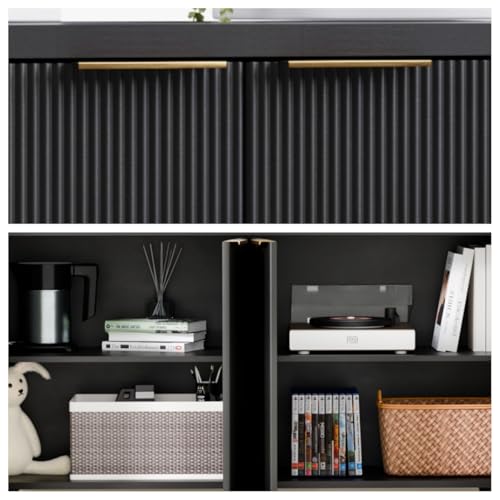 Black Fluted 4 Door Buffet Cabinet with Storage F395153
