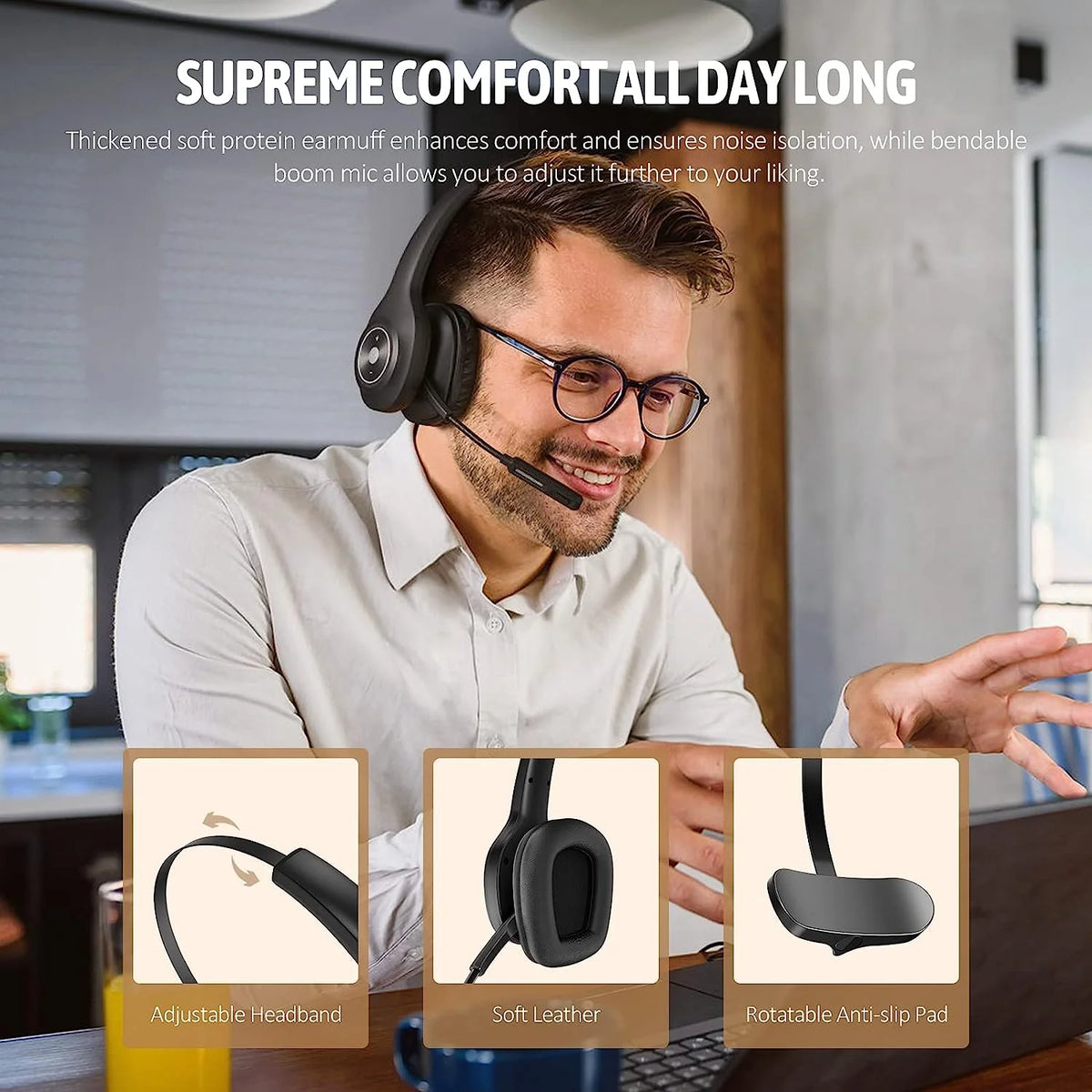 Bluetooth Headset with Microphone Noise Cancelling, 55H Talk Time K528
