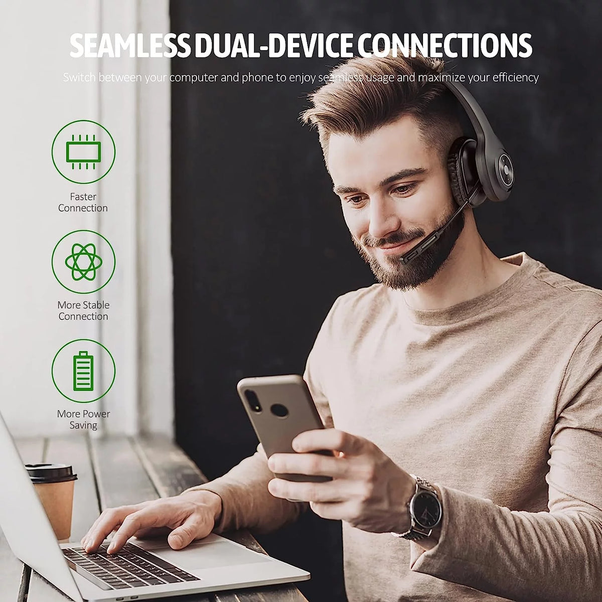 Bluetooth Headset with Microphone Noise Cancelling, 55H Talk Time K528